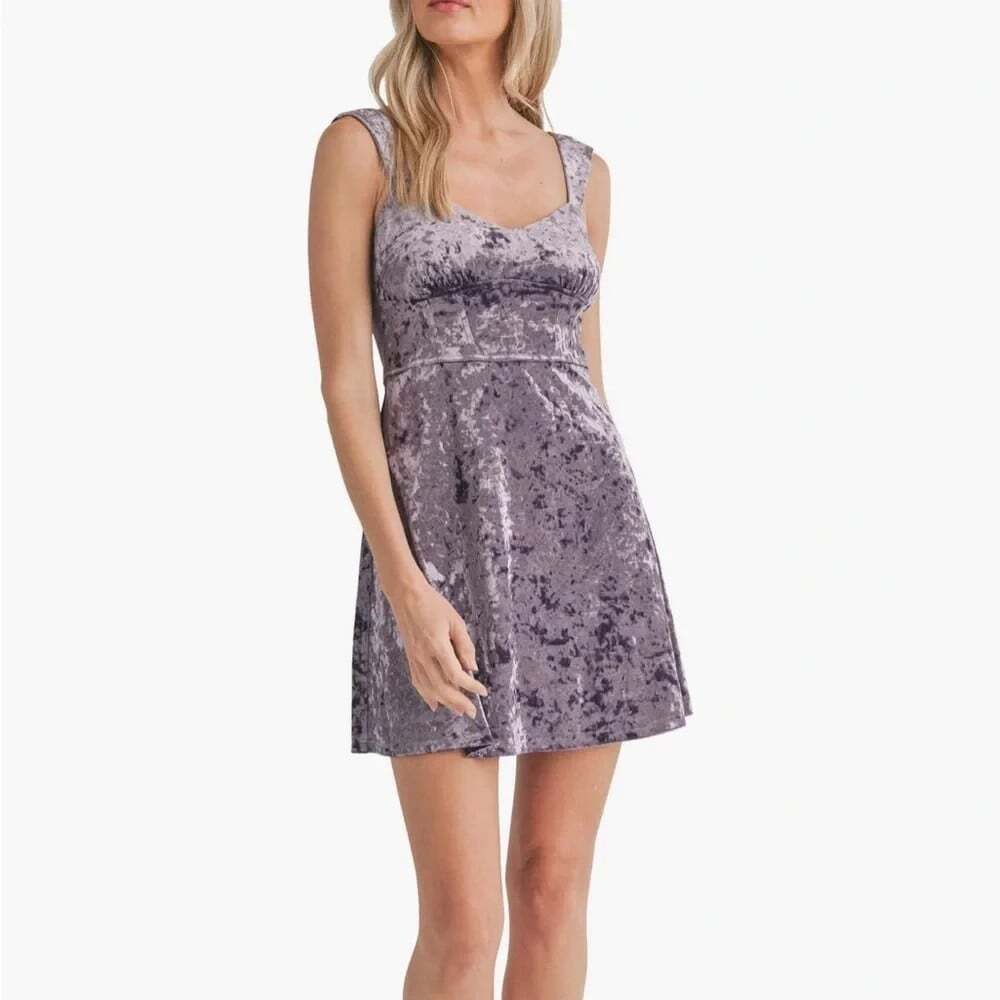 LUSH Women's Size Large Purple Crushed Velvet Y2K Retro A-Line Mini Dress NWT
